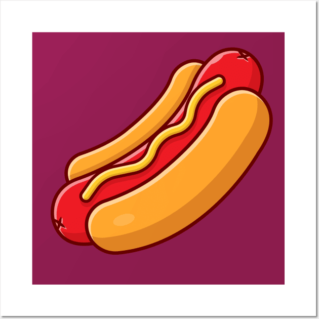 Hotdog Cartoon Vector Icon Illustration Wall Art by Catalyst Labs